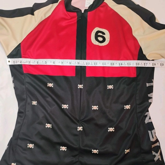 TwinSix Cycling Jersey Women's Large 3/4Zipper Pockets ShortSleeve ScarletSkulls - Picture 2 of 6